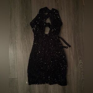 Black Sequin Halter Dress